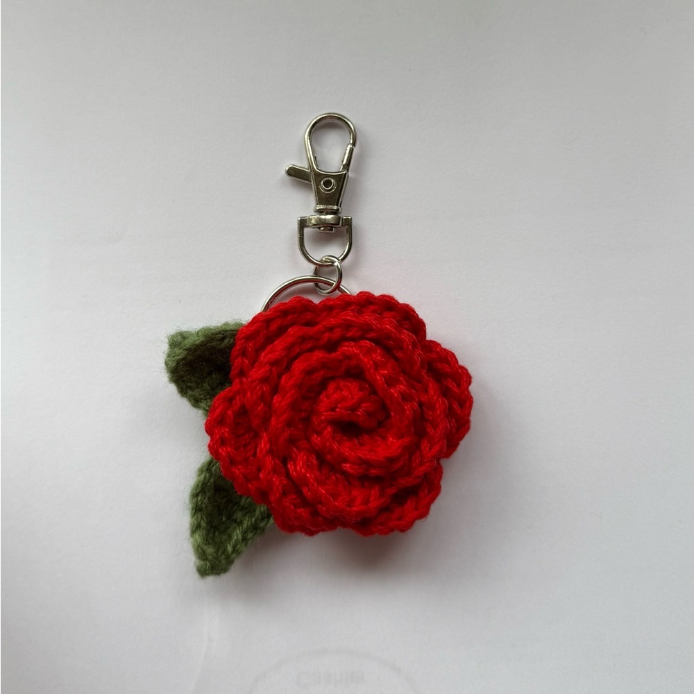 Handmade Crochet Red Rose Keychain 🌹